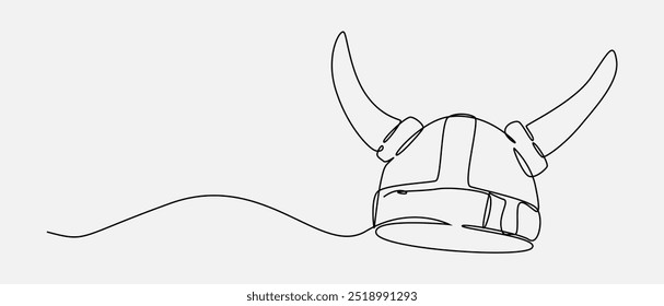 Continuous one line drawing of viking helmet. Medieval, traditional, protection concept. Editable stroke vector.