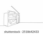 Continuous one line drawing a vintage radio with a telescopic antenna sits on a table. The versatility and adaptability of radio. Timeless. World Radio Day. Single line draw design vector illustration
