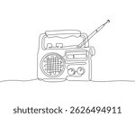 Continuous one line drawing of a vintage radio with dials and antenna. Clean and minimalist style, suitable for retro designs and nostalgic artwork. Vector illustration, Editable stroke