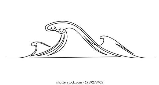 Continuous one line drawing of an vintage wave. Travel concept. Vintage wave isolated on a white background. Vector illustration