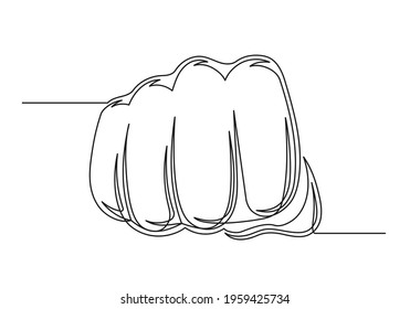 Continuous one line drawing of an vintage fist. Big fist isolated on a white background. Vector illustration