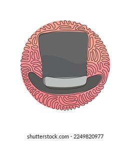 Continuous one line drawing vintage top hat. Cylinder hats. Old fashioned clothes. Elegant hat. Gentleman style. Swirl curl circle background style. Single line draw design vector graphic illustration