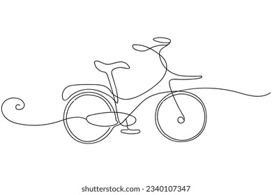 Continuous one line drawing vintage retro urban city bicycle, ecological sport transport. Relaxing bike for community. Healthy lifestyle by cycling. Single line draw design vector graphic illustration