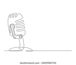 Continuous one line drawing of vintage microphone. microphone. Podcast microphone outline vector illustration. Editable stroke.