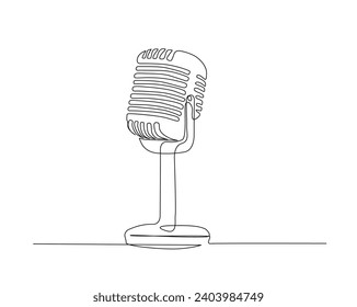 Kontinuierliche Zeichnung eines Vintage-Mikrofons. Mikrofon. Podcast Mikrofon Umriss Vektorgrafik. Bearbeitbarer Strich.