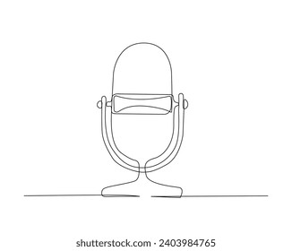 Dibujo continuo de una línea de micrófono vintage. micrófono. Ilustración vectorial de contorno de micrófono de podcast. Trazo editable.