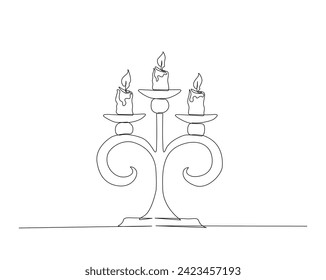 Continuous one line drawing of vintage candlestick stand. Candlestick stand single outline vector illustration. Editable stroke.
