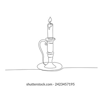 Continuous one line drawing of vintage candlestick stand. Candlestick stand single outline vector illustration. Editable stroke.