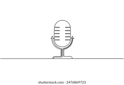 Continuous one line drawing of vintage microphone. microphone. Podcast microphone outline vector illustration. Editable stroke, Single one line drawing podcast concept. Continuous line draw design