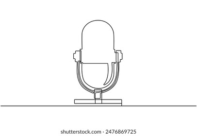 Continuous one line drawing of vintage microphone. microphone. Podcast microphone outline vector illustration. Editable stroke, Single one line drawing podcast concept. Continuous line draw design