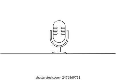 Dibujo continuo de una línea de micrófono vintage. micrófono. Podcast de Ilustración vectorial de contorno de micrófono. Trazo editable, concepto de podcast de dibujo de una sola línea. Diseño de dibujo de línea continua