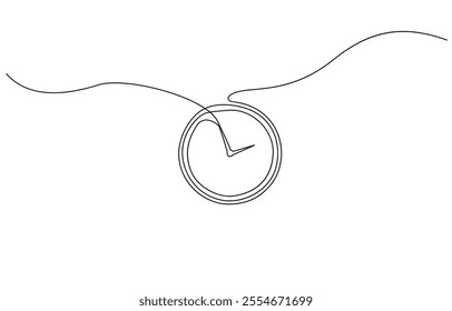 Continuous one line drawing of vintage alarm clock vector design, Clock drawn symbol. One line art continuous icon, Clock with arrow Continuous one line drawing. One thin line continuous drawing.