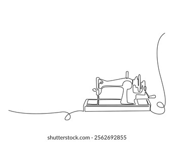 Continuous one line drawing of vintage sewing machine. Old mechanic sewing machine single line illustration. Editable vector. 