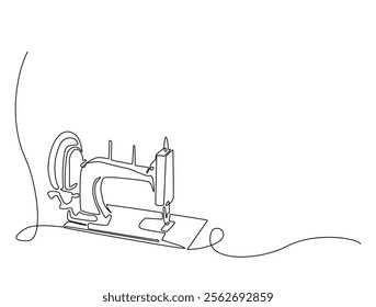 Continuous one line drawing of vintage sewing machine. Old mechanic sewing machine single line illustration. Editable vector. 