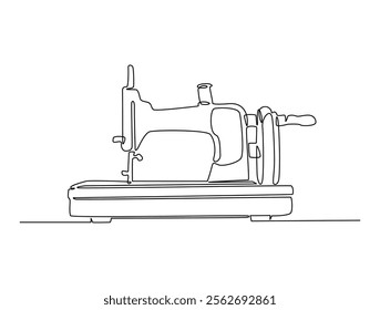 Continuous one line drawing of vintage sewing machine. Old mechanic sewing machine single line illustration. Editable vector. 