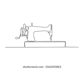 Continuous one line drawing of vintage sewing machine. Old mechanic sewing machine single line illustration. Editable vector. 