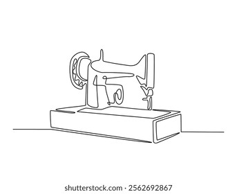 Continuous one line drawing of vintage sewing machine. Old mechanic sewing machine single line illustration. Editable vector. 