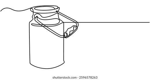 Continuous one line drawing of an vintage milk can, Picture of milk barrel illustration related to livestock Is a black and white picture for children to paint Used for teaching aids Assembling.