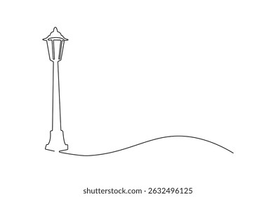 Continuous one line drawing of Vintage Garden Lamp. Single line drawing illustration of Street Lamp. Elegant street element and urban road concept vector art. Doodle line illustration.