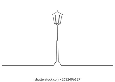 Continuous one line drawing of Vintage Garden Lamp. Single line drawing illustration of Street Lamp. Elegant street element and urban road concept vector art. Doodle line illustration.