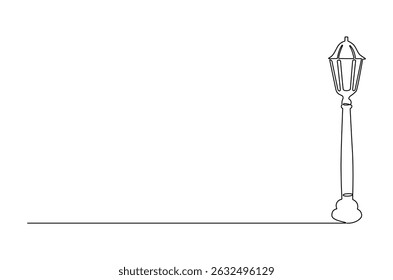 Continuous one line drawing of Vintage Garden Lamp. Single line drawing illustration of Street Lamp. Elegant street element and urban road concept vector art. Doodle line illustration.