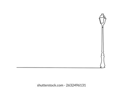Continuous one line drawing of Vintage Garden Lamp. Single line drawing illustration of Street Lamp. Elegant street element and urban road concept vector art. Doodle line illustration.