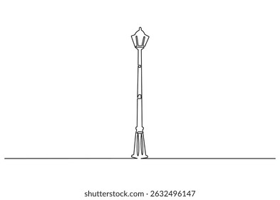Continuous one line drawing of Vintage Garden Lamp. Single line drawing illustration of Street Lamp. Elegant street element and urban road concept vector art. Doodle line illustration.