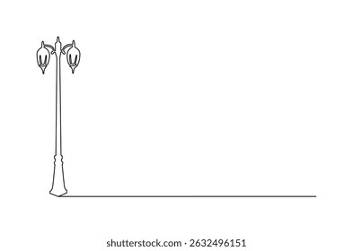 Continuous one line drawing of Vintage Garden Lamp. Single line drawing illustration of Street Lamp. Elegant street element and urban road concept vector art. Doodle line illustration.