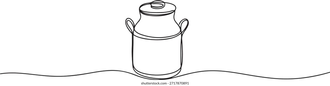 Dibujo continuo de una línea de una lata de leche vintage, Dibujo continuo de una línea de una lata de leche vintage, Ilustración de imagen de barril de leche. dibujo de icono de una línea