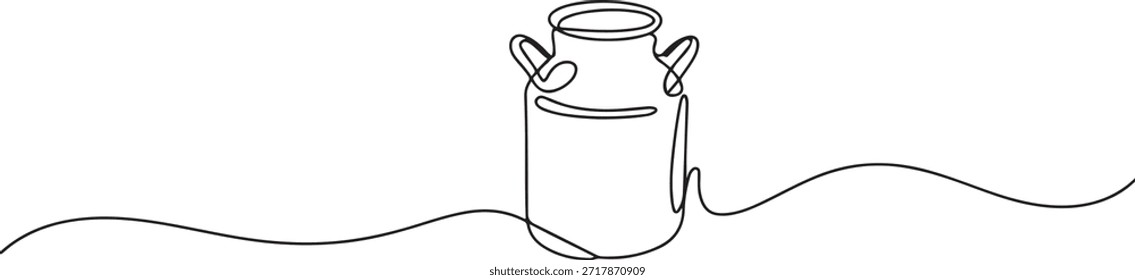 Dibujo continuo de una línea de una lata de leche vintage, Dibujo continuo de una línea de una lata de leche vintage, Ilustración de imagen de barril de leche. dibujo de icono de una línea