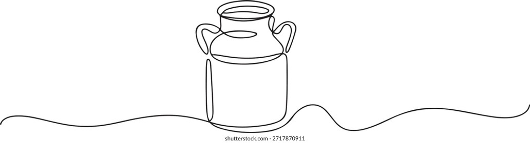 Dibujo continuo de una línea de una lata de leche vintage, Dibujo continuo de una línea de una lata de leche vintage, Ilustración de imagen de barril de leche. dibujo de icono de una línea