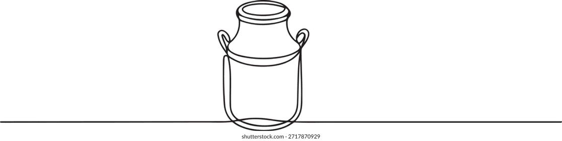 Dibujo continuo de una línea de una lata de leche vintage, Dibujo continuo de una línea de una lata de leche vintage, Ilustración de imagen de barril de leche. dibujo de icono de una línea