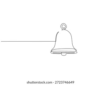 Desenho contínuo de uma linha de vintage sino. Ilustração de desenho em uma linha do toque da campainha. Som de alarme, conceito de notificação de linha única. Estrutura de tópicos editável 
