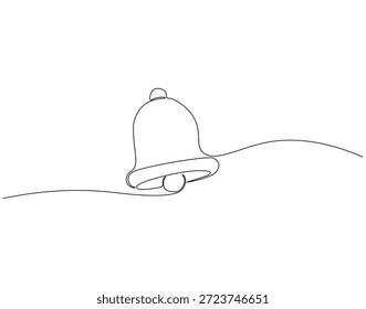 Desenho contínuo de uma linha de vintage sino. Ilustração de desenho em uma linha do toque da campainha. Som de alarme, conceito de notificação de linha única. Estrutura de tópicos editável 
