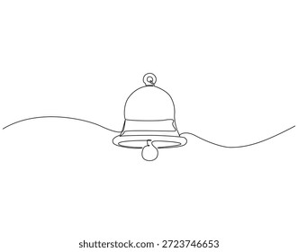 Desenho contínuo de uma linha de vintage sino. Ilustração de desenho em uma linha do toque da campainha. Som de alarme, conceito de notificação de linha única. Estrutura de tópicos editável 
