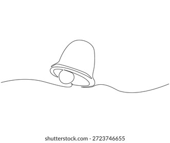 Desenho contínuo de uma linha de vintage sino. Ilustração de desenho em uma linha do toque da campainha. Som de alarme, conceito de notificação de linha única. Estrutura de tópicos editável 
