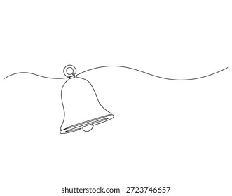 Desenho contínuo de uma linha de vintage sino. Ilustração de desenho em uma linha do toque da campainha. Som de alarme, conceito de notificação de linha única. Estrutura de tópicos editável 
