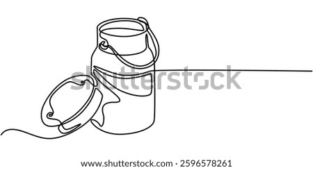 Continuous one line drawing of an vintage milk can, Picture of milk barrel illustration related to livestock Is a black and white picture for children to paint Used for teaching aids Assembling.