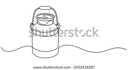 Continuous one line drawing of an vintage milk can, Continuous one line drawing of an vintage milk can, Picture of milk barrel illustration related to livestock Is a black and white picture, minimal.