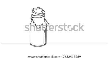 Continuous one line drawing of an vintage milk can, Continuous one line drawing of an vintage milk can, Picture of milk barrel illustration related to livestock Is a black and white picture, minimal.