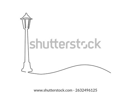 Continuous one line drawing of Vintage Garden Lamp. Single line drawing illustration of Street Lamp. Elegant street element and urban road concept vector art. Doodle line illustration.