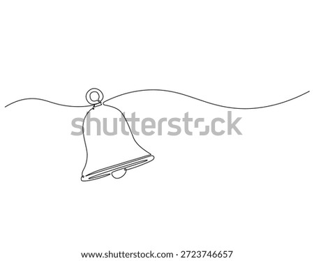 Continuous one line drawing of vintage bell. One line drawing illustration of bell ring. Alarm sound, notification concept single line. Editable outline 
