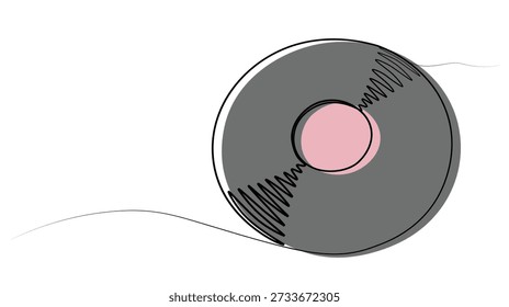 Desenho contínuo de uma linha de registro de vinil. imagem vetorial