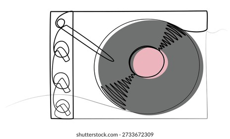 Desenho contínuo de uma linha de registro de vinil. imagem vetorial