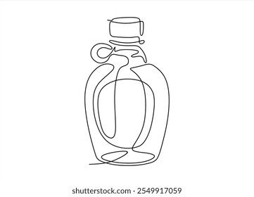 Dibujo continuo de una línea de aceite de oliva virgen en la Ilustración vectorial de dibujo de arte de línea de botella de vidrio.
