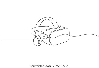 Desenho contínuo de uma linha Fone de ouvido de realidade virtual, óculos de arte de uma linha de realidade virtual, conceito de jogo virtual ilustração vetorial isolado em fundo transparente.
