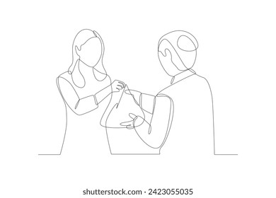 Continuous one line drawing Volunteer concept. Doodle vector illustration.