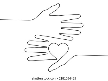 Continuous one line drawing of volunteering hands. Illustration with quote template. Can used for logo, emblem, slide show and banner.