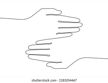 Continuous one line drawing of volunteering hands. Illustration with quote template. Can used for logo, emblem, slide show and banner.