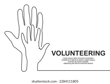 Continuous one line drawing of volunteering hands. Illustration with quote template. Can used for logo, emblem, slide show and banner.